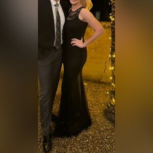 Cotton Candy Black Lace Illusion Evening Gown